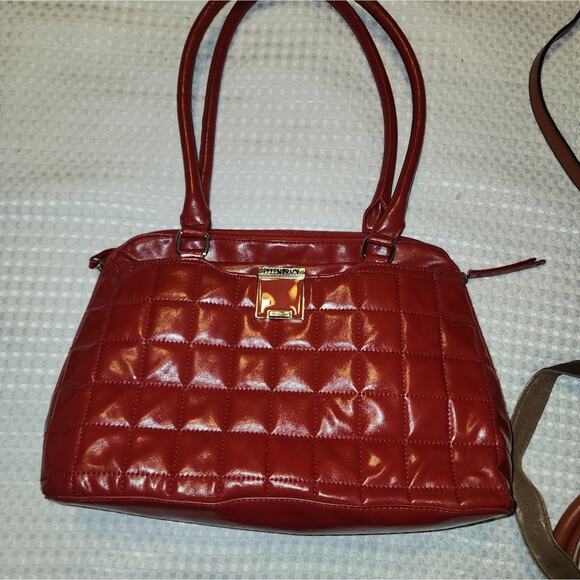 ELLEN TRACY EUC RED PUFF LEATHER SHOULDER BAG - Picture 1 of 7